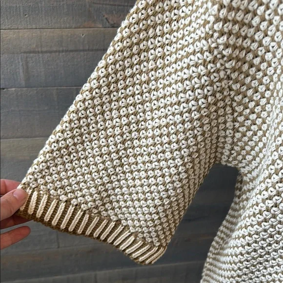 Zara Cream V-Neck Collared Sweater Cozy Knit Short Sleeve Medium - Picture 2 of 7
